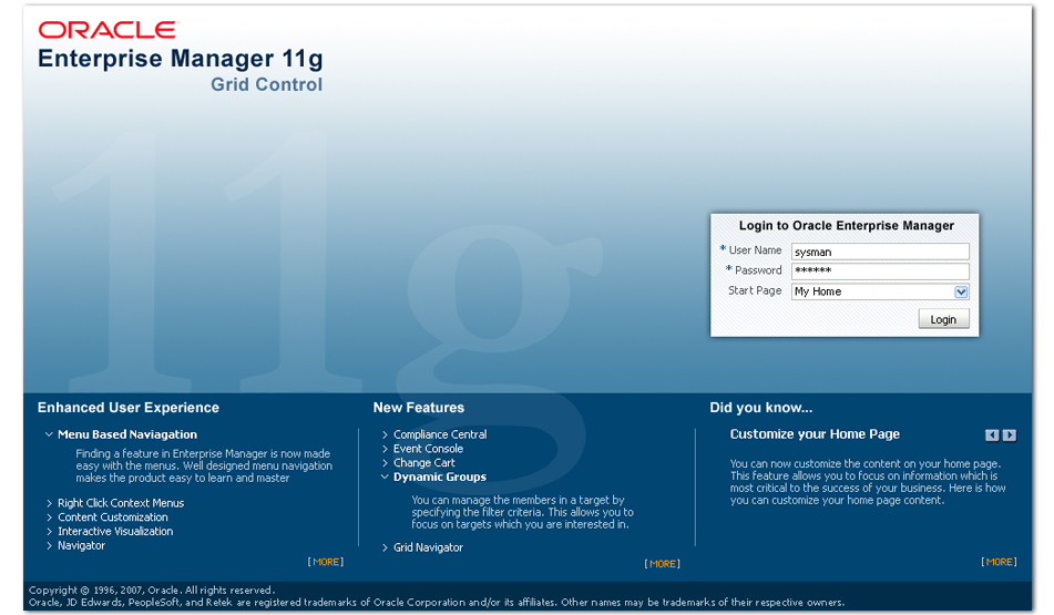 EM 11g Login / Home Page - Re-design (Visual Design)